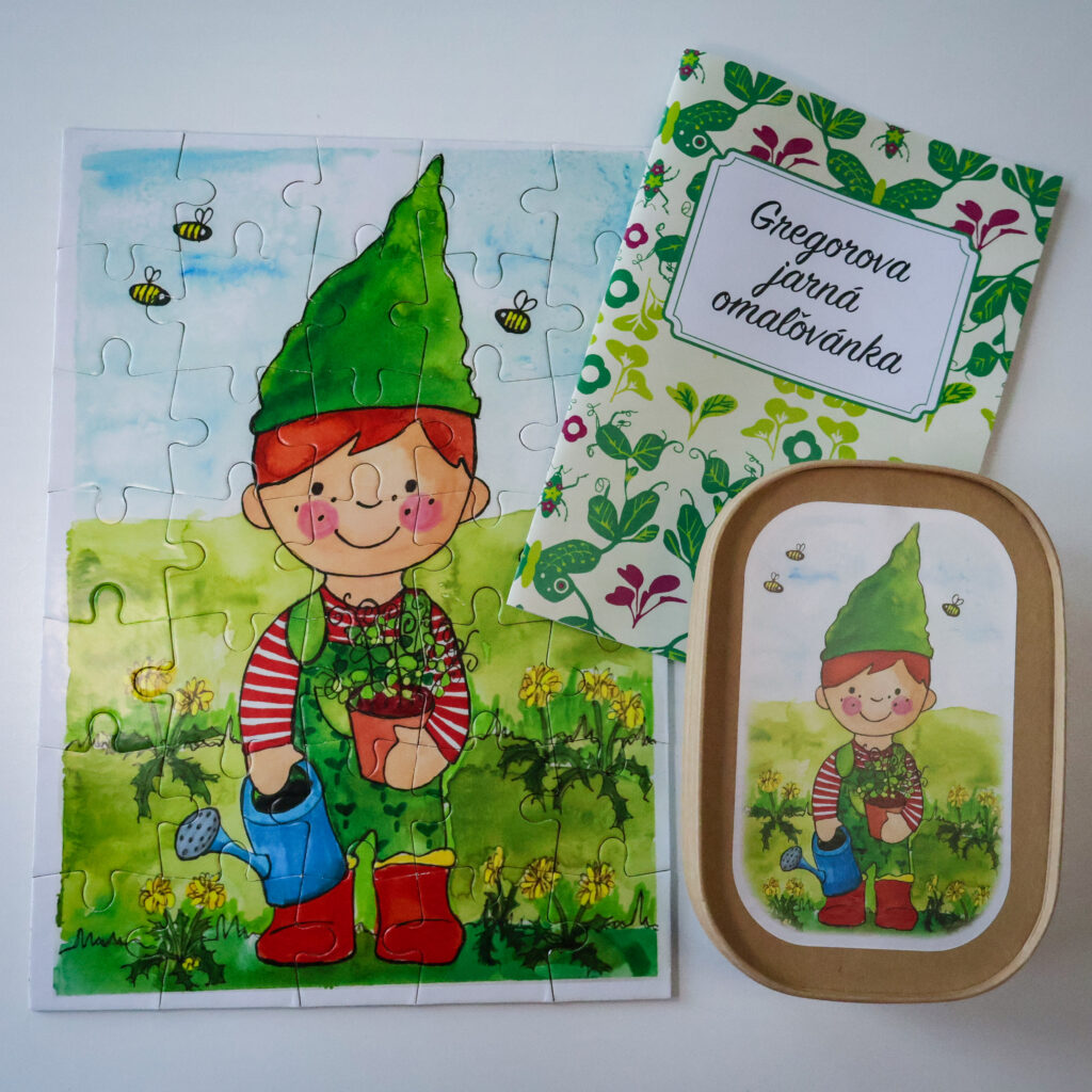 detské puzzle s jarným motívom škriatka Gregora